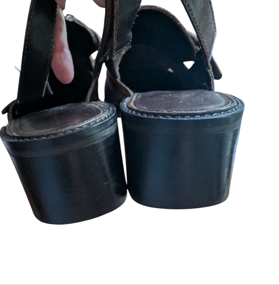 Nicole Pixie Fisherman Leather Sandals Vintage Block Heels Slingbacks Sz 10 - Picture 7 of 10